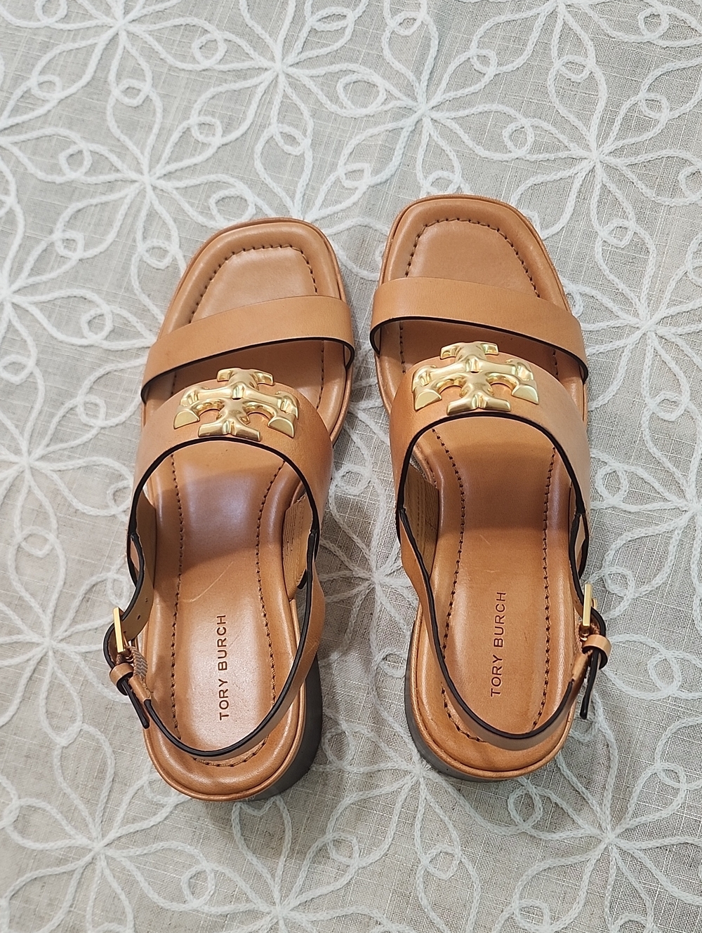 Tory Burch Eleanor Heel Leather Sandals Size 8 - Picture 6 of 14